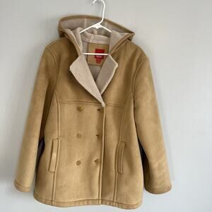 Esprit Outerwear Women's Jacket Tan Brown Hooded Shearling Coat Beige Size XL